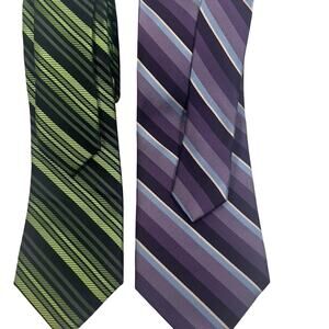 Ties Lot of 2 Repp Purple Stripe 3.5" x 60" and Green Repp 3" x 60" 100% Silk